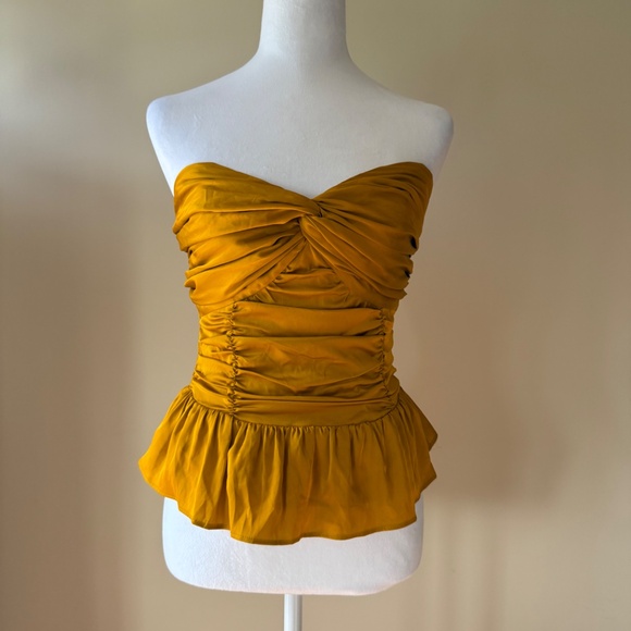 Express Yellow Gold Peplum Strapless Smocked Women's Tube Top NWT - Picture 2 of 9